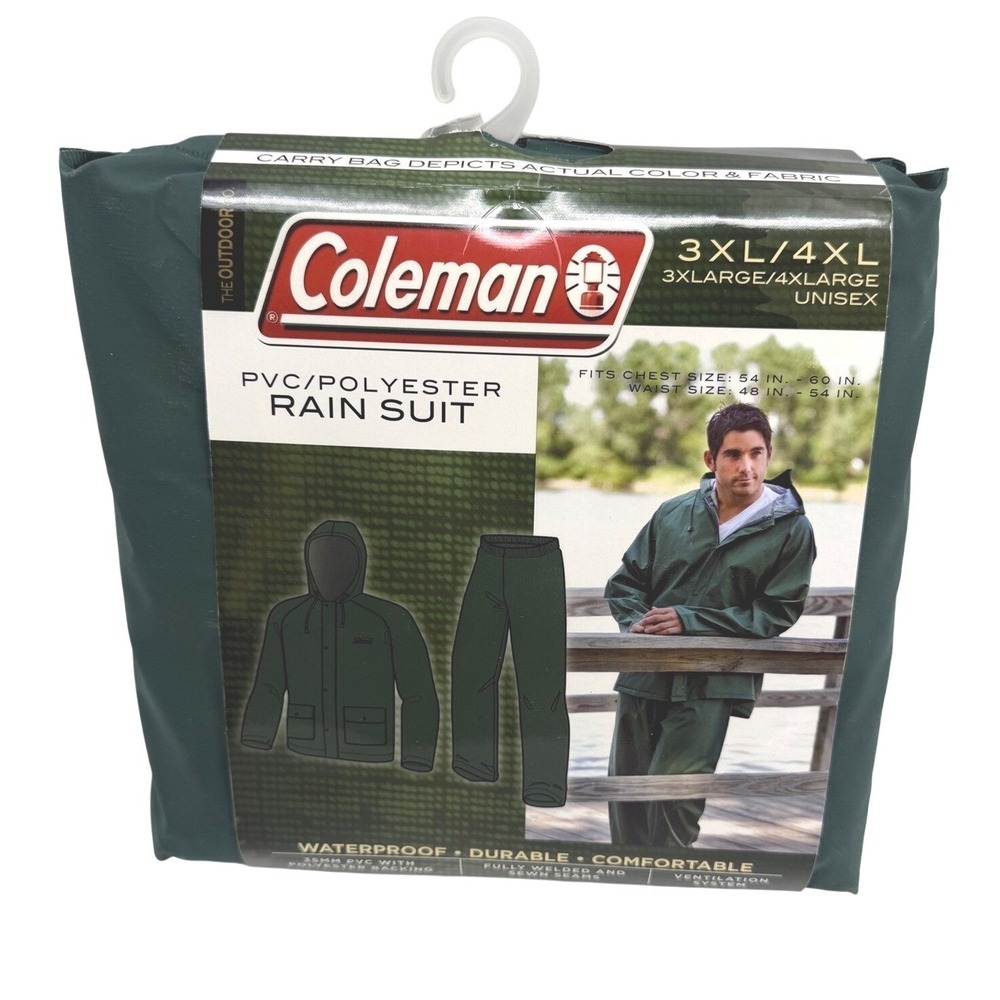 Coleman Unisex 35MM PVC/Polyester Rain Suit Size 3XL/4XL Green Outdoors NEW